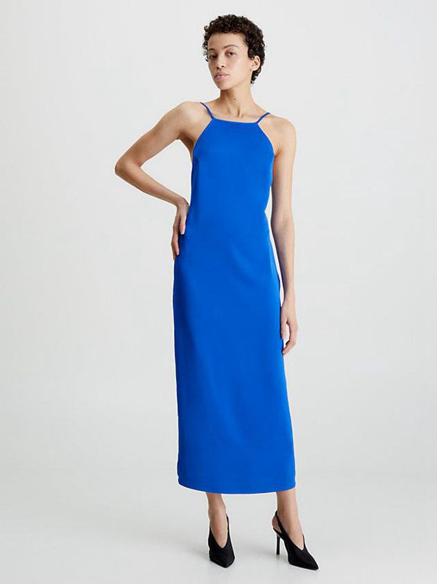 Calvin Klein USA Slim Halter Low Back Womens Dress Blue 7016594-RN